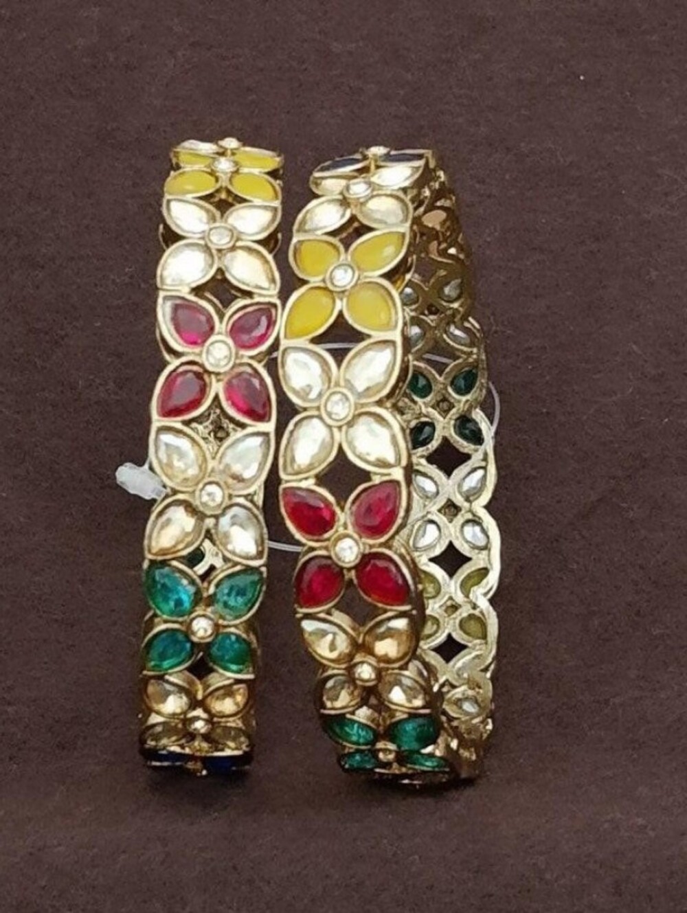 Gold-Tone Multicolor Floral Kundan Bangles - Women Jewelry